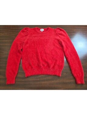 &merci Red Fuzzy Knit Small Sweater Puff Long Sleeve Soft Fluffy Y2K Coquette